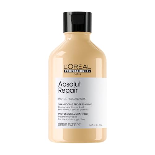 L'Oréal Professionnel, Shampoing Réparateur Instantané, Cheveux Secs & Abîmés, Nourrit Intensément la Fibre, Répare & Renforce les Zones Fragilisées, Absolut Repair, Serie Expert, 300ml