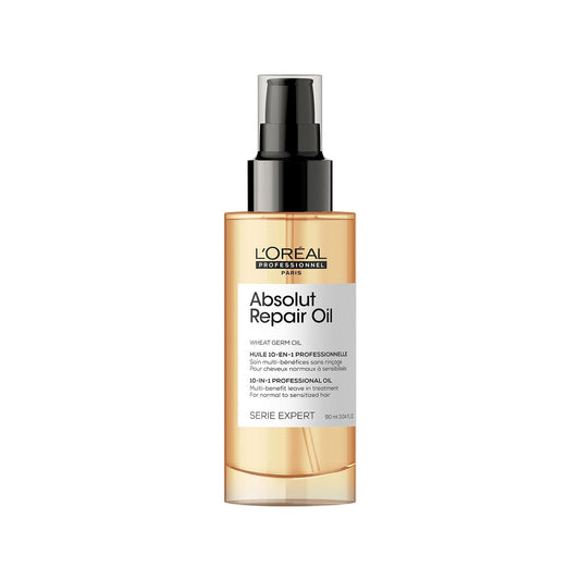 L'Oréal Professionnel Huile de Finition 10-En-1, Cheveux Abîmés à Sur-Sollicité, Nourrit, Protège & Adoucit, Sans Rinçage, Enrichie en Huile de Germe de Blé, Absolut Repair, Serie Expert, 90ml