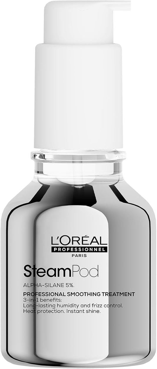 L'Oréal Professionnel, Soin Lissant Concentré SteamPod, Thermoprotecteur & Haute Résistance contre l'Humidité, Anti-Frisottis, Formule Anhydre Brevetée, Compatible avec Tout Lisseur, 50ml