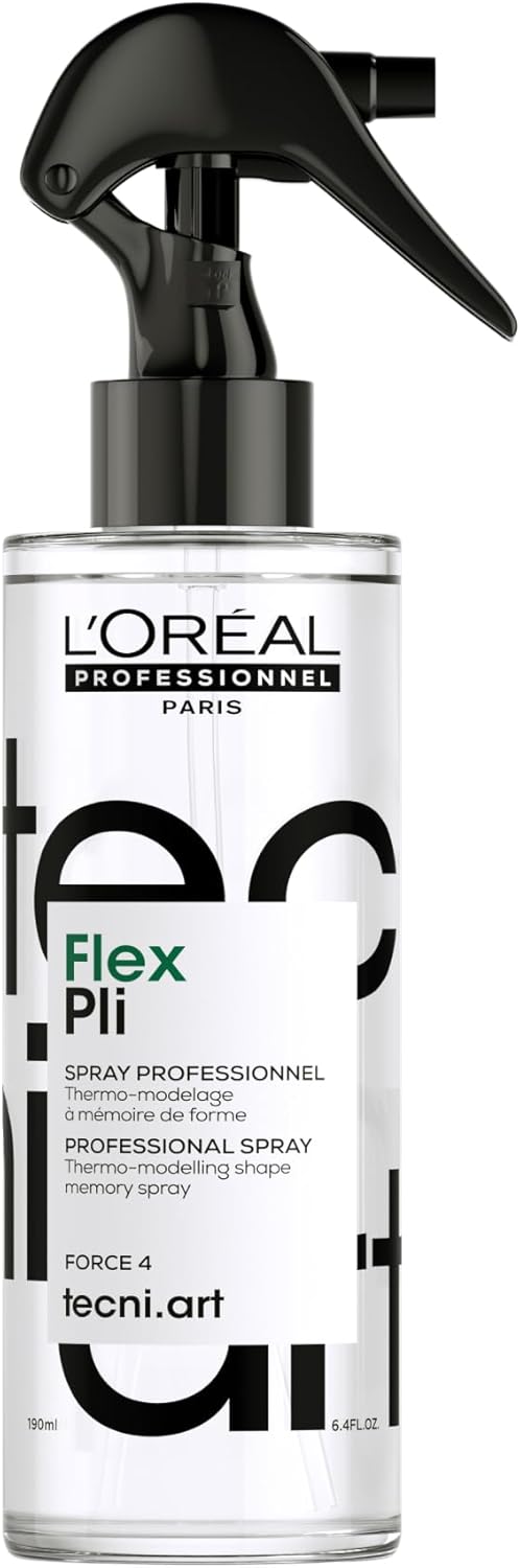 L'Oréal Professionnel, Spray Thermo-Modelant Pli, Force 4, Fixation Forte, Mémoire de Forme & Adhérence, Coiffures Ondulées avec Volumes & Boucles Dynamiques, Tecni Art 190 ml