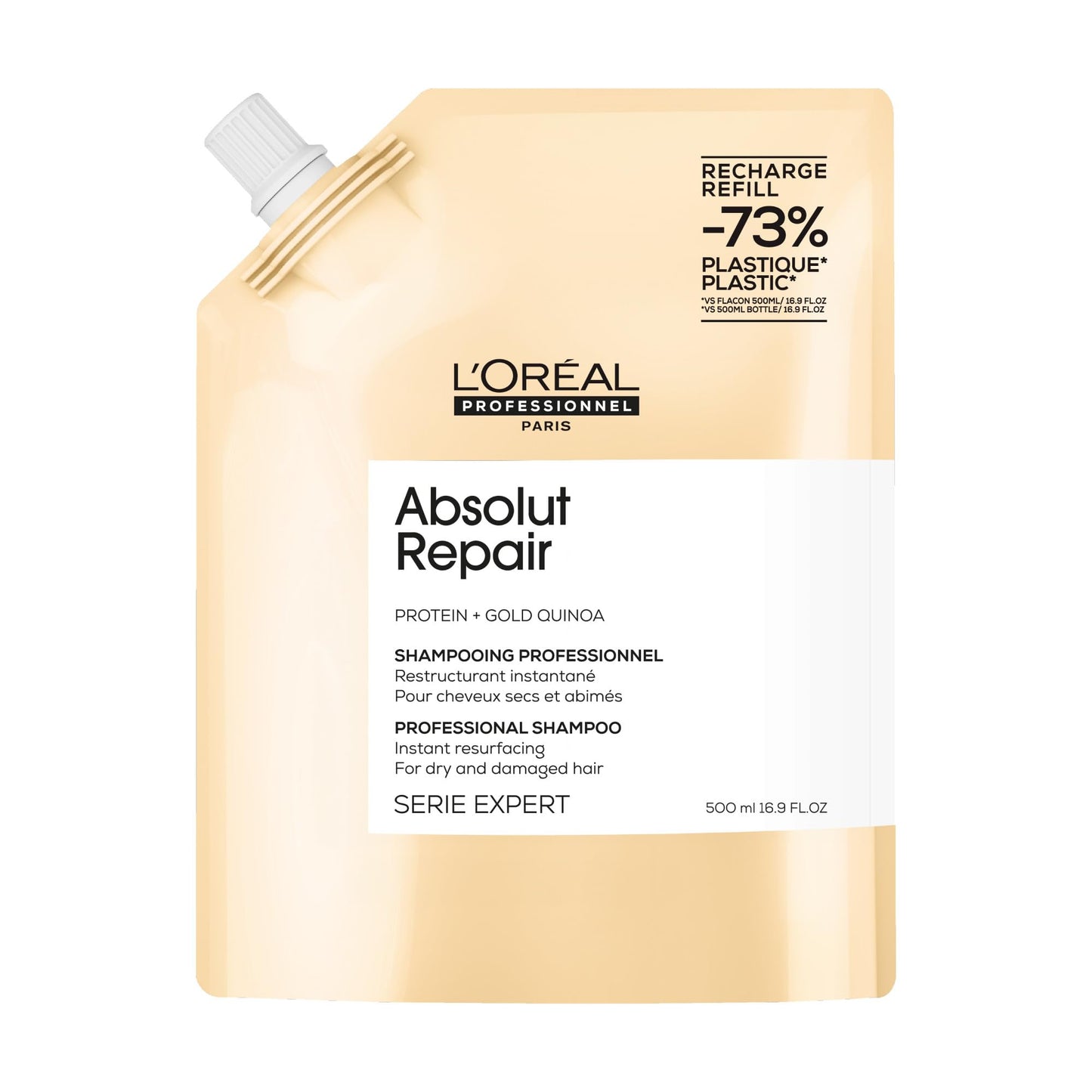 L'Oréal Professionnel, Shampoing Réparateur Instantané, Cheveux Secs & Abîmés, Nourrit Intensément la Fibre, Répare & Renforce les Zones Fragilisées, Absolut Repair, Serie Expert, 300ml