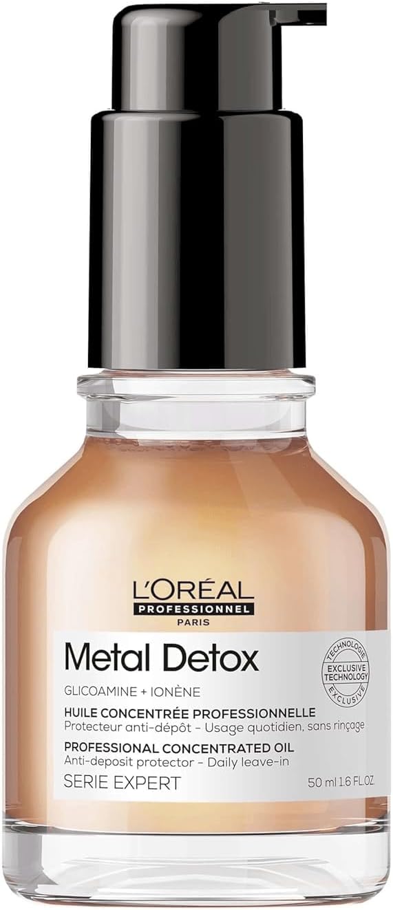 L’Oréal Professionnel, Huile Concentrée Anti-Casse, Cheveux Abîmés & Cassants, Colorés ou Naturels, Protège & Illumine, Couleur Intense, Sans Rinçage & Fini non Gras, Metal Detox, Série Expert, 50ml