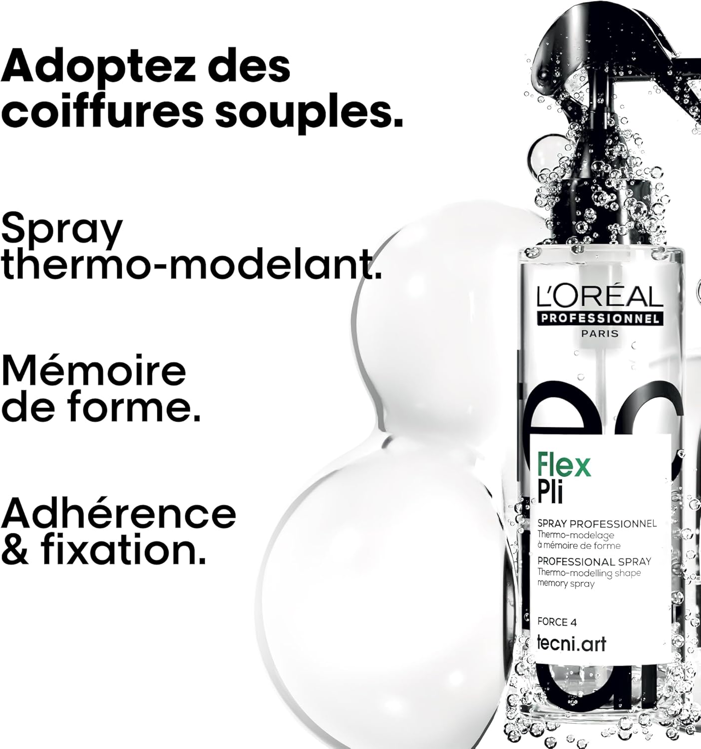 L'Oréal Professionnel, Spray Thermo-Modelant Pli, Force 4, Fixation Forte, Mémoire de Forme & Adhérence, Coiffures Ondulées avec Volumes & Boucles Dynamiques, Tecni Art 190 ml