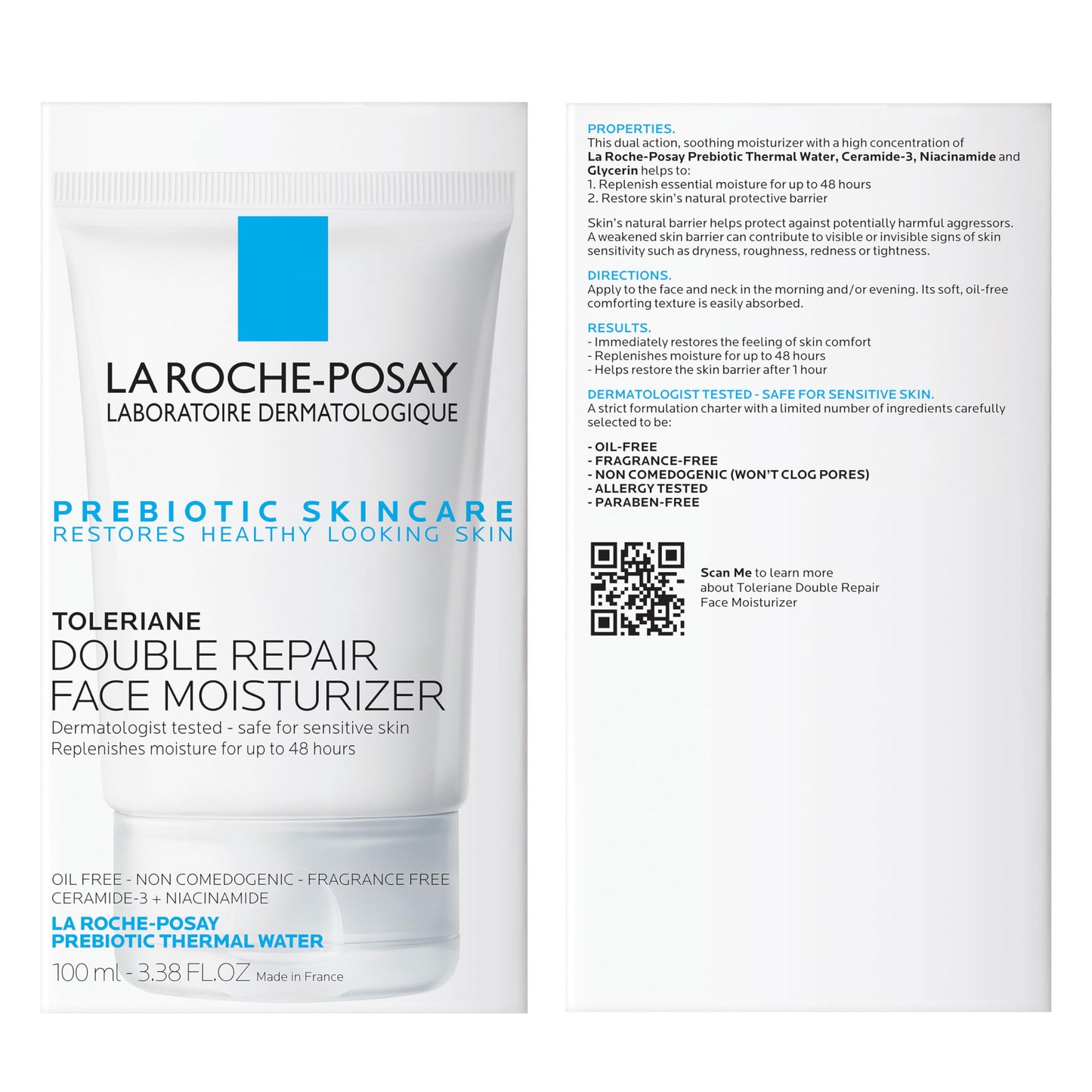 La Roche-Posay Toleriane Double Repair Face Moisturizer | Crème hydratante quotidienne pour le visage avec céramide et niacinamide pour tous les types de peau | Sans huile | Sans parfum